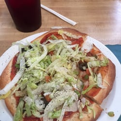 Pizza House - 9 inch veggie pizza with no cheese. I added lettuce, tomatoes, and pineapple.