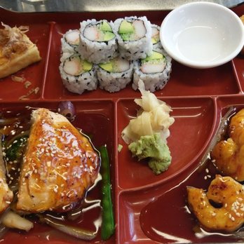 Tokyo Harbor - Bento combo Salmon and shrimp teriyaki. Very good. - Sushi Bars Near Me - Plano, Texas