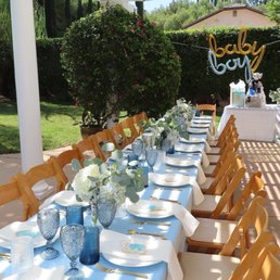 Carousel blue goblets and matte gold flatware