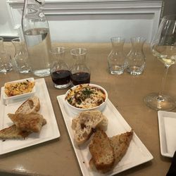 Pimento cheese dip, meatballs (happy hour) and wine flight