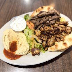 Holy Land Cafe - #1 Lunch - Chicken and Beef Shawarma, Hummus, Rice, Greek Salad and Pita