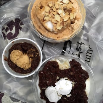 Okrumong - TO GO ORDERS - (top) Gold Snow Bowl w/ Red Bean, (bottom) OG Snow Bowl w/ Red Bean - Desserts Near Me - Torrance, California