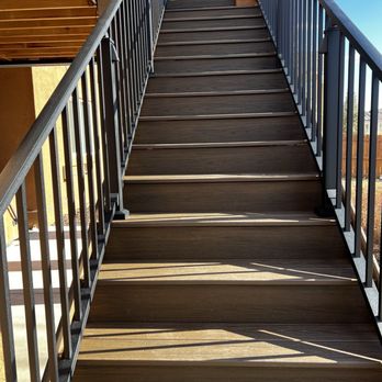 Rocky Mountain Custom Decks - New stairs much sturdier. The jut outs on the posts are the lights that come on dusk to dawn. - Decks & Railing Near Me - Colorado Springs, Colorado