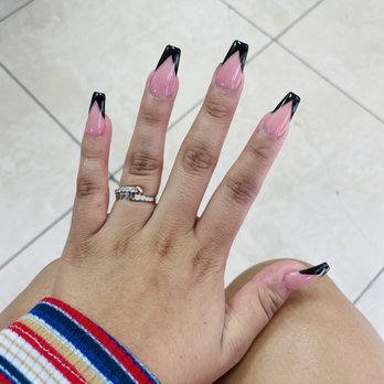 AK's Nails & Spa - Full set, coffin with gel. Black tips and pink dip powder. - Nail Salons Near Me - Tolleson, Arizona AK's Nails & Spa - Full set, coffin with gel. Black tips and pink dip powder. - Nail Salons Near Me - Tolleson, Arizona