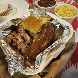2 Meat w/ 2 Sides & Cornbread (Brisket, Hot Link, Pit Beans, Mac & Cheese) 2 Meat w/ 2 Sides & Cornbread (Brisket, Hot Link, Pit Beans, Mac & Cheese)