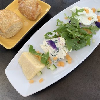 Vermillion 45 - Chef's cheese plate. Crazy enough the blue was the best. Strong, but better than the other 2 especially the goat with the hair in it, twice. - French Near Me - Kanab, Utah