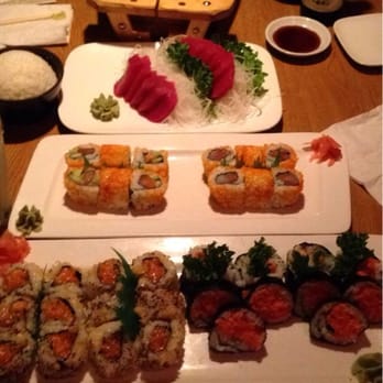 Asakusa - The dinner combo, tuna sashimi, crazy, Alaskan, spicy tuna & spicy salmon crunchy roll - Japanese Near Me - Fort Wayne, Indiana