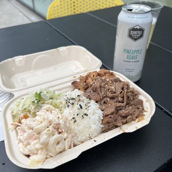 Marination - Miso Ginger Chicken and Kalbi Beef plate - Asian Fusion Near Me - Seattle, Washington