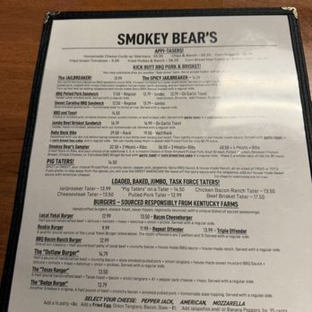 Smokey Bears BBQ - Menu - Barbeque Near Me - Corbin, Kentucky Smokey Bears BBQ - Menu - Barbeque Near Me - Corbin, Kentucky