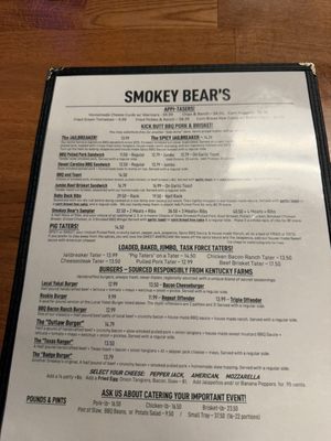 Menu photo 1 Smokey Bears BBQ Corbin, KY Menu photo 1 Smokey Bears BBQ Corbin, KY