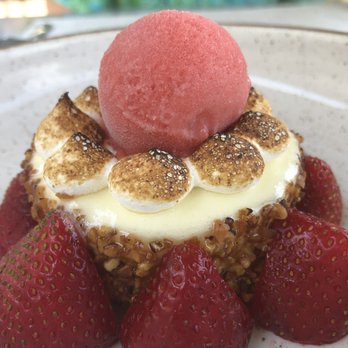 Ember & Rye - Lemon meringue with violet strawberry sorbet on top - Seafood Near Me - Carlsbad, California