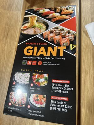 Menu photo 1 Giant Ramen and Sushi Fullerton, CA