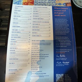 Blue Sushi Sake Grill - The Front-side of the menu - Sushi Bars Near Me - Dallas, Texas