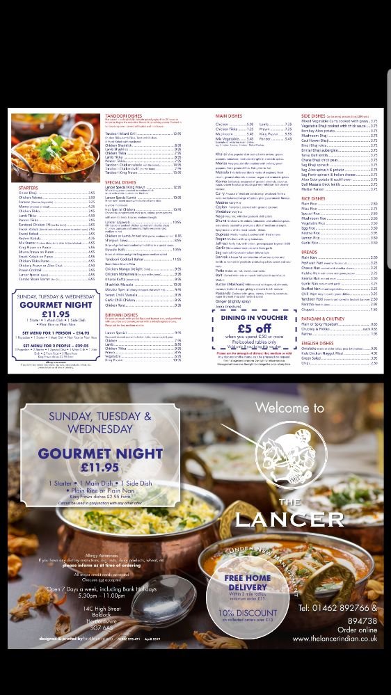 THE LANCER INDIAN CUISINE Indian 14C High Street, Baldock