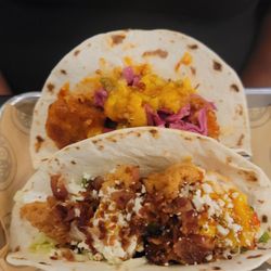 Sweet chili shrimp taco and Booyah shrimp taco