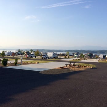 Anchor Down RV Resort - Sunday morning at Anchor Down RV Resort with mist on the lake and GSM in the distance. - RV Parks Near Me - Dandridge, Tennessee