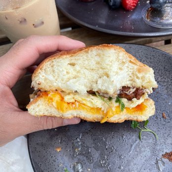 Lost Parrot Cafe - Breakfast sandwich cross-section. That's a lot of bun! - Breakfast & Brunch Near Me - South Pasadena, California Lost Parrot Cafe - Breakfast sandwich cross-section. That's a lot of bun! - Breakfast & Brunch Near Me - South Pasadena, California