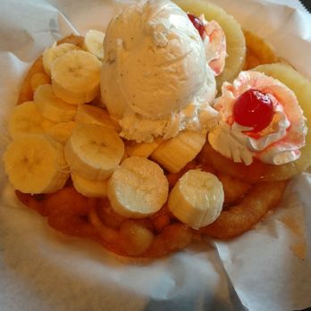 Funnel Cakes & More - Cinnamon funnel cake pineapple and banana with Madagascar vanilla gelato. #Delicious - Desserts Near Me - Arlington, Texas Funnel Cakes & More - Cinnamon funnel cake pineapple and banana with Madagascar vanilla gelato. #Delicious - Desserts Near Me - Arlington, Texas