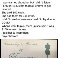 marianna tailoring - The name of the business and my experience there.
