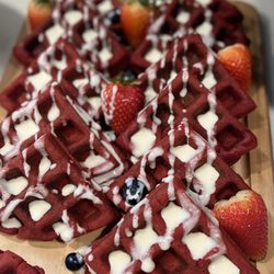 Chef Yorell Cooks - Red velvet waffles with cream cheese drizzle