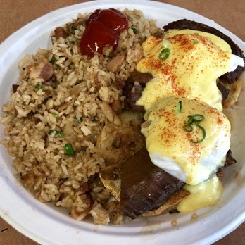 Button Up Cafe - Korean Braised Pork Ribs with Eggs Benny, and spam fried rice - Breakfast & Brunch Near Me - Pearl City, Hawaii Button Up Cafe - Korean Braised Pork Ribs with Eggs Benny, and spam fried rice - Breakfast & Brunch Near Me - Pearl City, Hawaii
