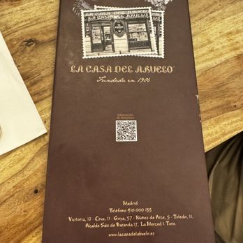 La Casa del Abuelo - Cover of Menu - Spanish Near Me - Madrid, M La Casa del Abuelo - Cover of Menu - Spanish Near Me - Madrid, M