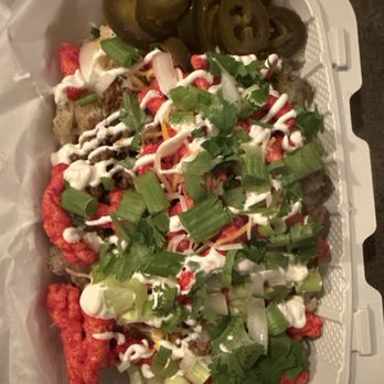La Papa Loca - Loaded Asada Potato with Flaming Hot Cheetos - Food Trucks Near Me - Visalia, California