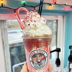 Good Vibes Espresso - White one white with peppermint bark and chocolate cold foam