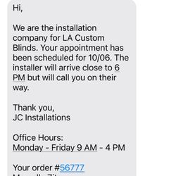 JC Installations - Proof we had our day and time scheduled.