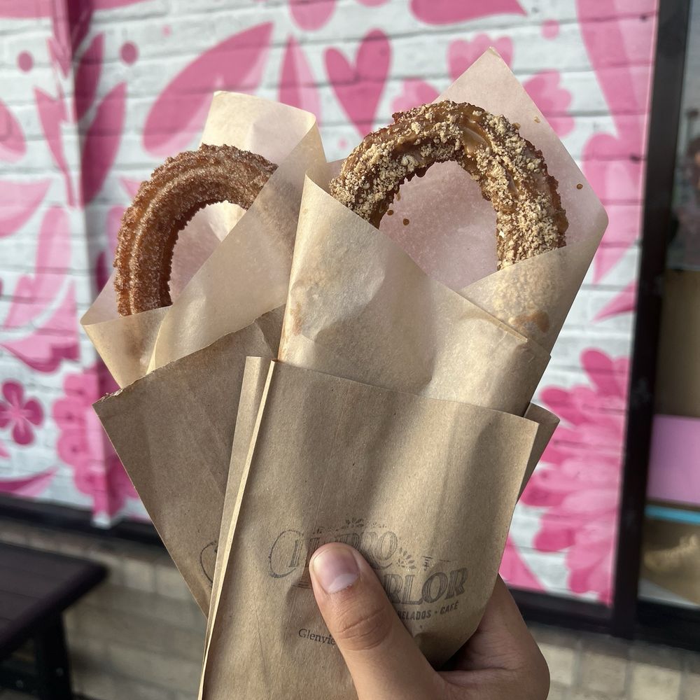 Churro Parlor - Jane (regular cinnamon sugar) and Mau (dulce de leche & cinnamon toast crunch crumbles) Churro Loops - Desserts Near Me - Glenview, Illinois