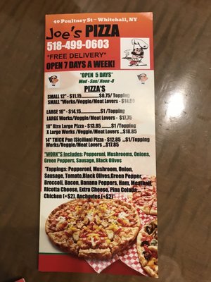 Menu photo 5 Joe's Pizza Whitehall, NY