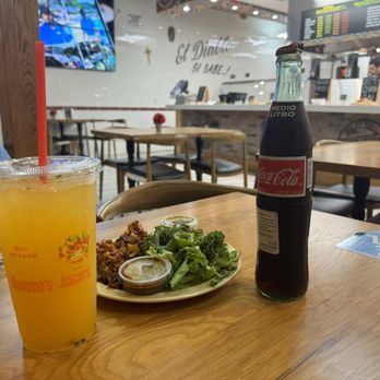Taqueria El Diablo - Agua de maracuya, mexi coke and a side of super salty chicken and spoiled veggies - Mexican Near Me - Monrovia, California