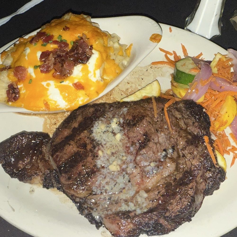 20oz Delmonico Angus Steak Loaded mashed potatoes Absolutely delicious 20oz Delmonico Angus Steak Loaded mashed potatoes Absolutely delicious