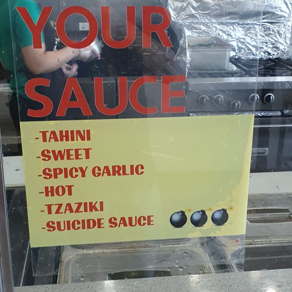 Mahdia Shawarma - choose your sauce sign - Middle Eastern Near Me - Orangeville, Ontario