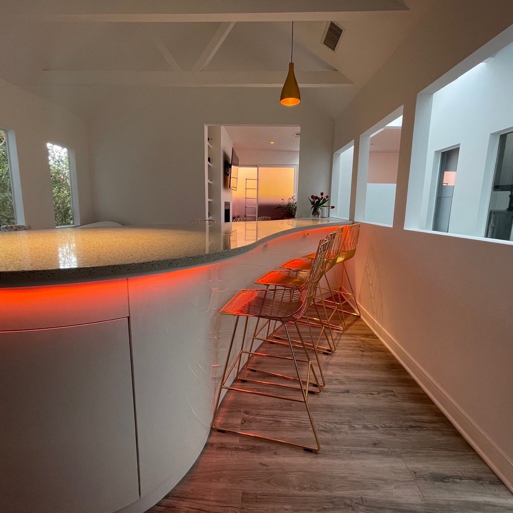 Oak-It - Curved Island with lights and wine fridge - Office Equipment Near Me - Corona, California Oak-It - Curved Island with lights and wine fridge - Office Equipment Near Me - Corona, California