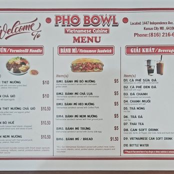 Pho Bowl - the menu for the restaurant - Vietnamese Near Me - Kansas City, Missouri Pho Bowl - the menu for the restaurant - Vietnamese Near Me - Kansas City, Missouri