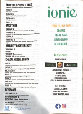 Menu photo 4 ionie Organic Cafe Sarasota, FL Menu photo 4 ionie Organic Cafe Sarasota, FL