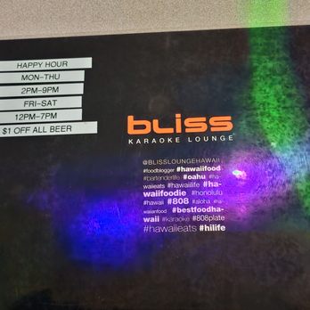 Bliss Lounge - Menu - backside - Karaoke Near Me - Urban Honolulu, Hawaii Bliss Lounge - Menu - backside - Karaoke Near Me - Urban Honolulu, Hawaii