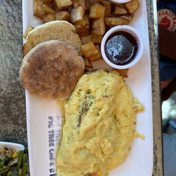 Fig Tree Cafe - Italian Plant-Based Omelet sub cheddar cheese with sourdough english muffin - Breakfast & Brunch Near Me - San Diego, California