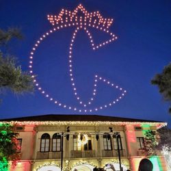 Front of the Civic Center Theatre. There was a drone show during the Christmas Tree Lighting event.