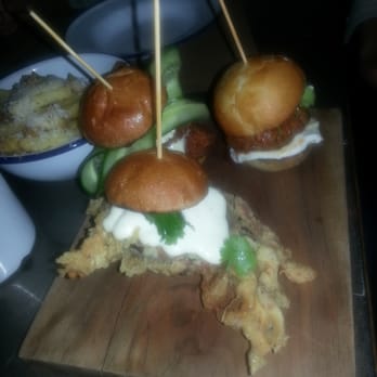 Cleaver - The trio sliders, with buttermilk chicken, soft shell crab and lamb. All to die for! - Modern European Near Me - Calgary, Alberta