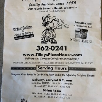 Tilley's Pizza House - Menu - Pizza Near Me - Beloit, Wisconsin Tilley's Pizza House - Menu - Pizza Near Me - Beloit, Wisconsin