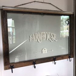 Rustic And Rescued - Farmhouse window with hooks for coats or rustic decor