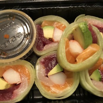 Megu Sushi & Hibachi - Naruto Roll salmon, yellowtail,crabstick,avocado,fish roe wrapped w. cycymber served ponzu sauce Absolutely delicious - Sushi Bars Near Me - Cherry Hill, New Jersey Megu Sushi & Hibachi - Naruto Roll salmon, yellowtail,crabstick,avocado,fish roe wrapped w. cycymber served ponzu sauce Absolutely delicious - Sushi Bars Near Me - Cherry Hill, New Jersey