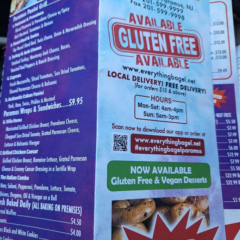Everything Bagel - Part of the menu showing emphasis on the gluten free options available and vegan as well - Bagels Near Me - Paramus, New Jersey Everything Bagel - Part of the menu showing emphasis on the gluten free options available and vegan as well - Bagels Near Me - Paramus, New Jersey
