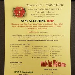 Health R Us - LIST OF URGENT CARE SERVICES