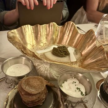 Boulevard - GOLDEN OSETRA CAVIAR SERVICE buckwheat blinis, sour cream & smoked sturgeon creme - New American Near Me - San Francisco, California