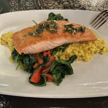 Elle Restaurant & Lounge - Salmon with risotto and veggies. - New American Near Me - Solon, Ohio Elle Restaurant & Lounge - Salmon with risotto and veggies. - New American Near Me - Solon, Ohio