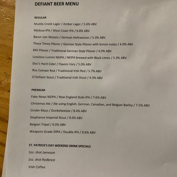 Defiant Brewing Co. - Menu - Breweries Near Me - Pearl River, New York Defiant Brewing Co. - Menu - Breweries Near Me - Pearl River, New York