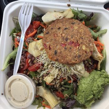 The Maia Papaya - Vegetarian Salad with no feta and veggie tea veggie burger (all vegan). Great! - Coffee & Tea Near Me - Bethlehem, New Hampshire